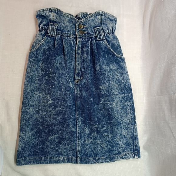 Stuffed Shirt Dresses & Skirts - Stuffed Shirt Vtg 80s Denim Skirt Womens 7/8 Acid Wash Buttons Elastic Waist
